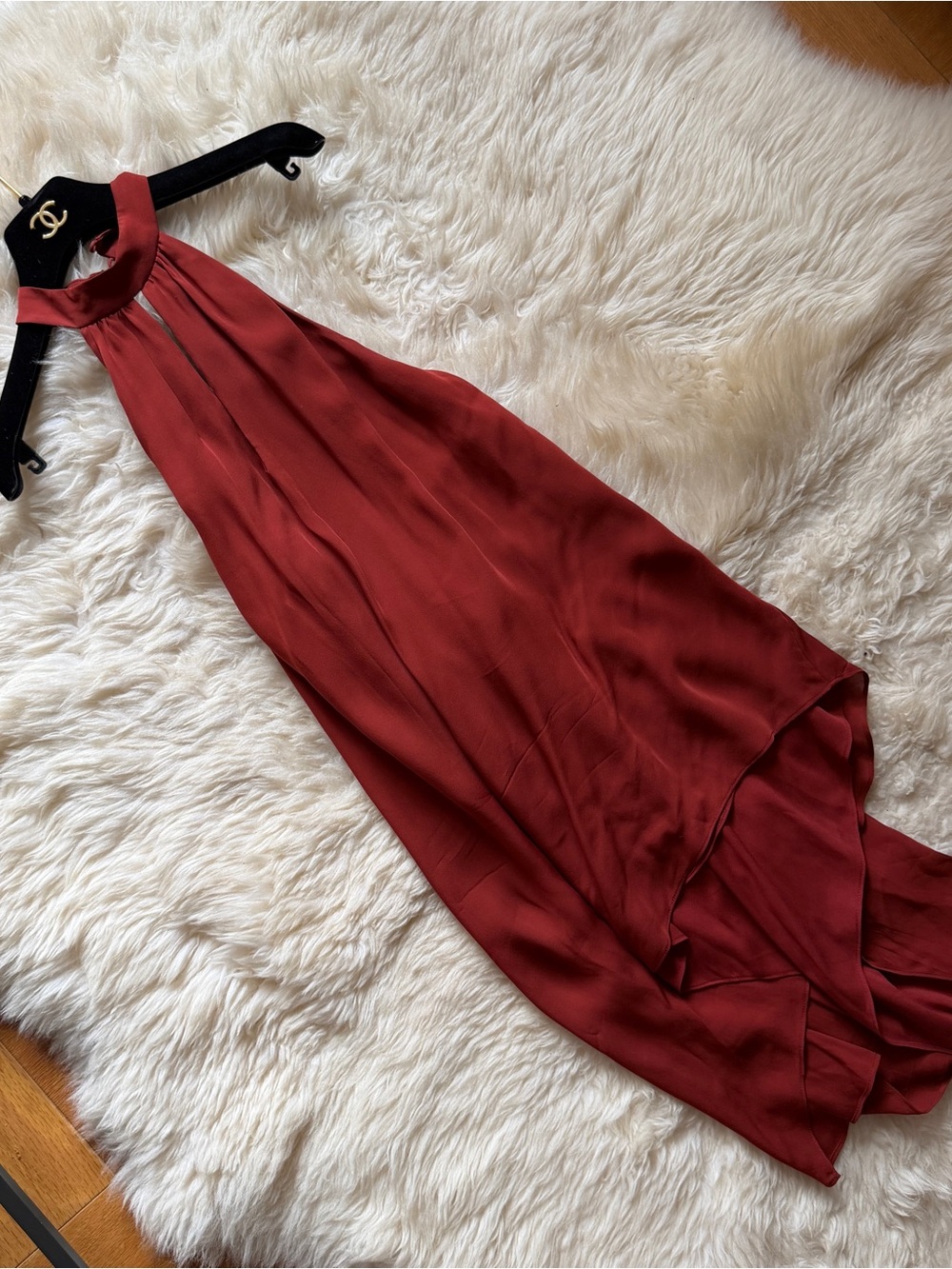 Red Brown Halter Satin Backless Dress - Elegant Evening Wear